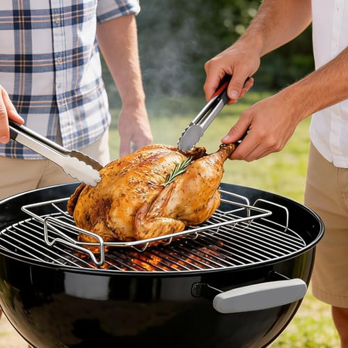 Rejilla para asar pavos en forma de V y estante de metal antiadherente para horno 4