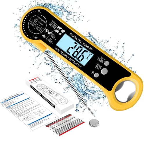Smart Wireless Meat Thermometer 500FT Range Bluetooth Meat Thermometer Digital Food Thermometer Meat Probe for Grilling and Smoking, BBQ Oven Smoker Rotisserie Sous Vide (Yellow)