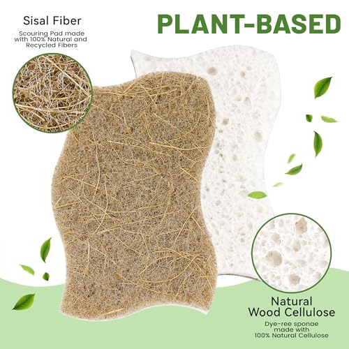 Image of LILAC 12 Pack Natural Cellulose Sponges for Dishes - Non-Scratch Kitchen Scrub Sponges - 100% Biodegradable & Eco-Friendly Cleaning Sponges for Non-Stick Cookware, Bathroom & Household
