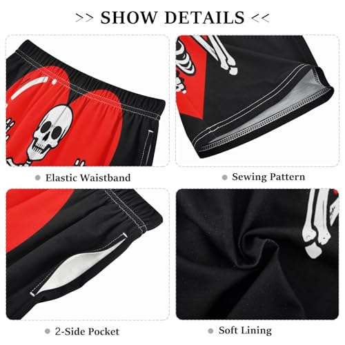 Skeleton Big Heart Sleep Shorts Summer Pajama Shorts Elastic Waist Sleep Bottoms with Pockets 6-14 Years3