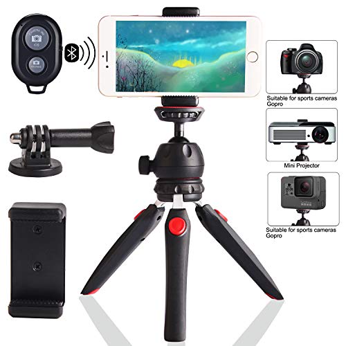 Regetek Camera Tripod with Wireless Remote, Phone GoPro Mount,Mini Tabletop Travel vlogging Tripod