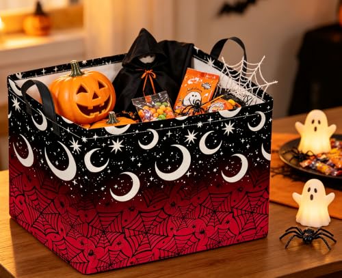 Image of Rectangle Storage Basket with Handles,Collapsible Storage Bin,Books Box,Gift Basket(Dark Night Spiderweb)