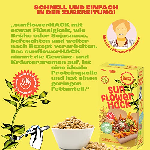 sunflowerFamily sunflowerHACK SonnenblumenHACK PUR (76g) Veganes Hack aus 100% Sonnenblumenkernen, Fleischalternative Fleischersatz Sojaalternative – Vegetarisch, Vegan, Glutenfrei, Proteinreich, Bio
