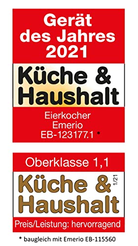 Emerio bester Eierkocher EB-115560 kocht alle drei Garstufen [weich|mittel|hart] in nur einem Kochvorgang mit perfektem Ergebnis und Sprachausgabe, einzigartig in Technik und Design, Modell 2022