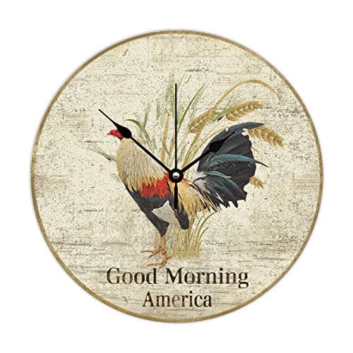 Horloge murale coq silencieuse grand format en bois rétro