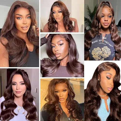 Image of JTMMP 13x6 Chocolate Brown Lace Front Wigs Human Hair 200% Density Body Wave Lace Front Wigs Human Hair wig Pre Plucked With Baby Hair Natural Hairline 26 Inch