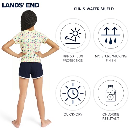 Image of Lands' End Girls' Swim UPF 50+ Short Sleeve Sun Tee Rash Guard Shirt