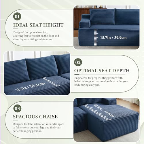 Image of 96 inch Sectional Couches for Living Room Cloud Couch Sofa with L-Shape Upholstered Boneless Couchs Modern Modular Sectional Couch with Chaise