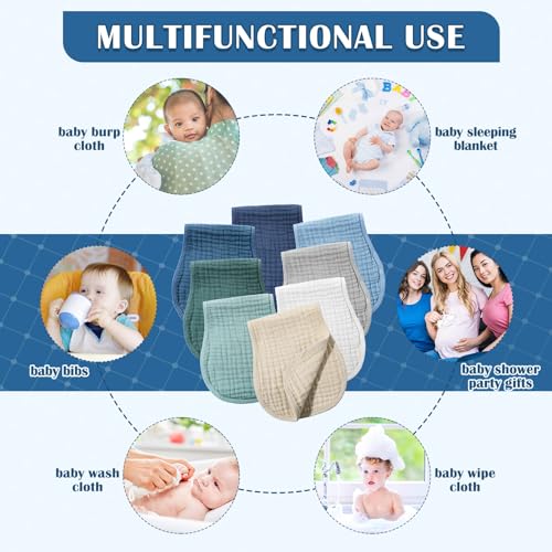 Image of Frienda 8 Pack Muslin Burp Cloths for Baby Large 20 x 10 Inch Cotton Burp Rags for Spit up Drool Absorbent Soft Multicolor Wash Cloths Diapers for Newborn Girl Boy Essential Shower Gift(Cool Colors)