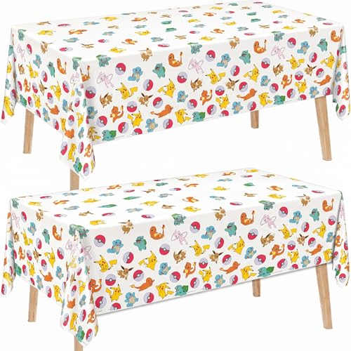 Unique Pokemon Table Cloth 2-Pack | Pokemon Birthday Decorations for Party | Officially Licensed 54 x 84-Inch Leakproof Tablecloths