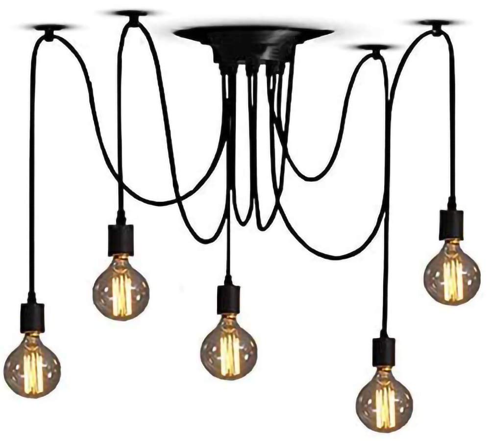Lustre araignée noir E27 à 5 lampes rétro avec hauteur ajustable pour loft - 4