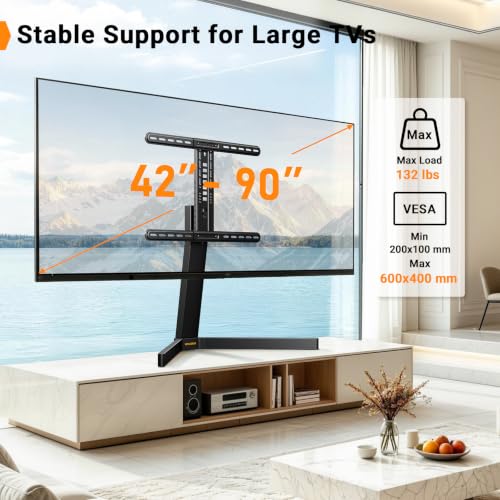 Image of Perlegear Swivel TV Stand with Power Outlet for 42-90 inch TVs up to 132 lbs