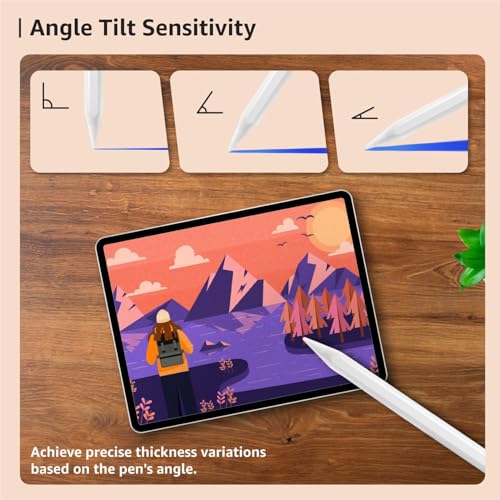 Image of Amazon Basics Stylus Pencil Only for iPad Models (2018-2024) with Angle Tilt Sensitivity, Palm Rejection, Up to 9 Hrs Playtime, Magnetic Attachment, Battery LED Indicator, 4 Lights (White)