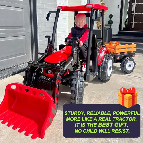 Image of Kidsera 24V Extra-Large 3-in-1 Kids Ride On Tractor w /Loader & Trailer