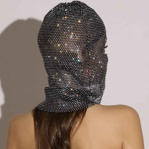 PartyArt Women's Personalized Hood Super Flash Rhinestone Face Kini Fashion Sunscreen Diamond Full Cover Mask4
