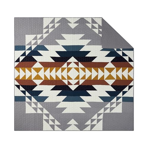 PENDLETON Explorer King Quilt Bedding Set with 2 Shams Premium Cotton Lightweight Quilted Bedspread Coverlet for Bed Rustic Home Decor Machine Washable, 110-inch x 96-inch, Blue Grey Multicolor