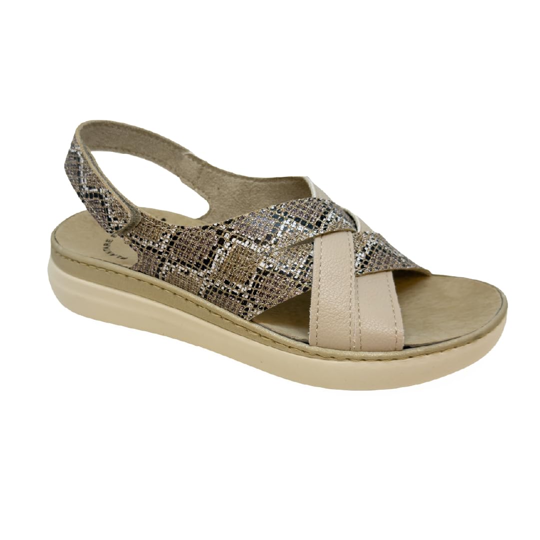 3Rose 403 Sandali Donna con Fascia Incrociata Stampa Pitonata - Pantofole Casa e Outdoor Estive - Sabot Comodi da Giorno Comfort Anatomico con Plantare Estraibile in Vera Pelle