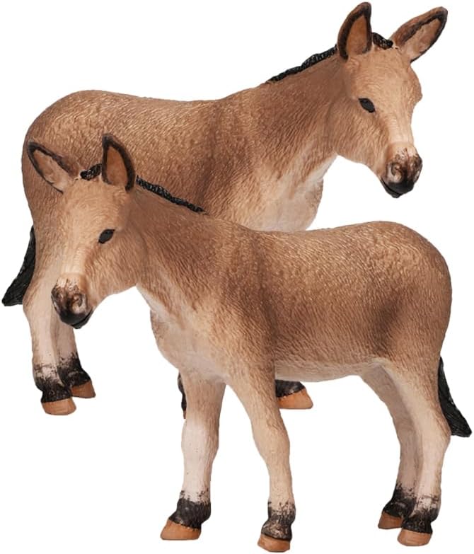 Donkey Model Toys Set of 2 Standing Farm Animal Figurines Desktop Decor Collectible Animal Toy for Kids Home Office Decoration