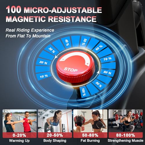 Exercise Bike, Dripex 2023 Upgrade [Super Silent Belt Drive] Indoor Stationary Bike with Tablet Holder, LCD Monitor for Home Bicycle Workout