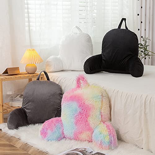 Donaness Crystal Velvet Grey Reading Pillow Bed Rest For Sitting Wedge Large Adult Backrest Lounge Cushion With Arms And Pockets #TOP4