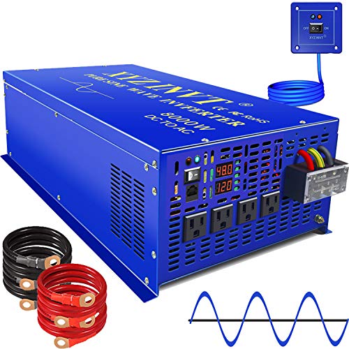 Top Rated XYZ INVT 8000w Power Inverter Pure Sine Wave Inverter 48v dc to ac 110v 120v Remote Switch Peak 16000w Heavy Duty for Off Grid Solar Power System Home Emergency (8000w48v)