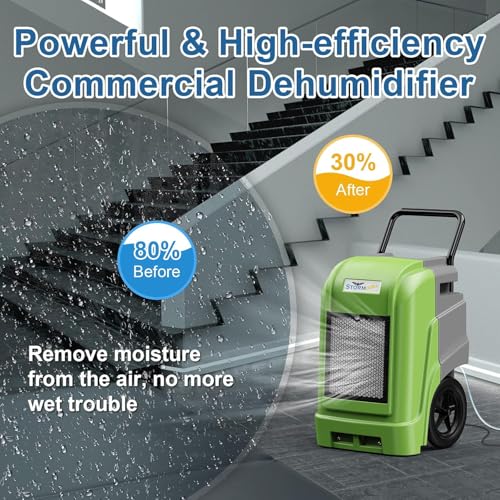 Image of ALORAIR 190 PPD LGR Commercial Dehumidifier with Pump & Drain Hose, Portable Industrial Dehumidifiers with Wheels for Water Damage Restore, Basement, Garage, 6 Years Warranty (Green)