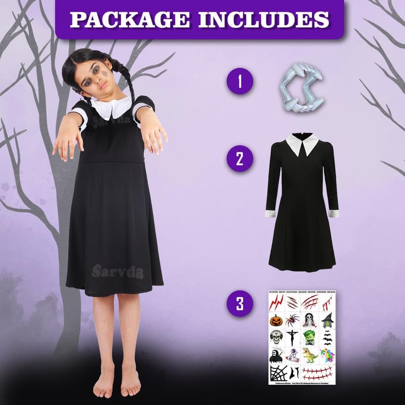 Image of Sarvda Halloween Dress | Costume and Accessories | For Girls and Boys | Haunted Horror Theme Party Vampire Witch Ghost Skeleton Draculla Pumpkin Scary Cosplay Dress