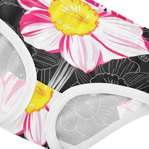 Pink Daffodil Flowers Black Cute Panties Girl Toddler Underwear Floral Cotton Print Kids Briefs Undies 2t4