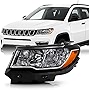 AKKON - Fits 2017-2022 Jeep Compass Halogen OE Style Headlights - Driver Left Black Housing Replacement