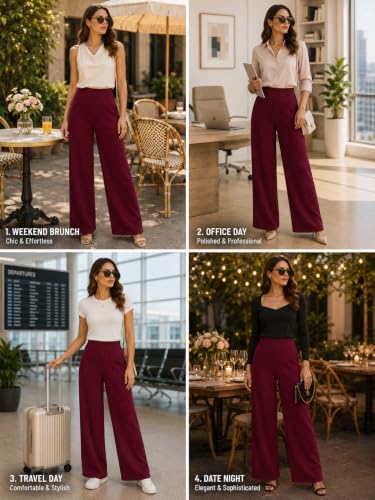 Image of Preneum Women High Waist Korean Wide Leg Trousers, Loose Fit Casual Lounge Pants, Travel, Office & Streetwear Comfortable Stylish Bottom Wear (Available Plus Size)