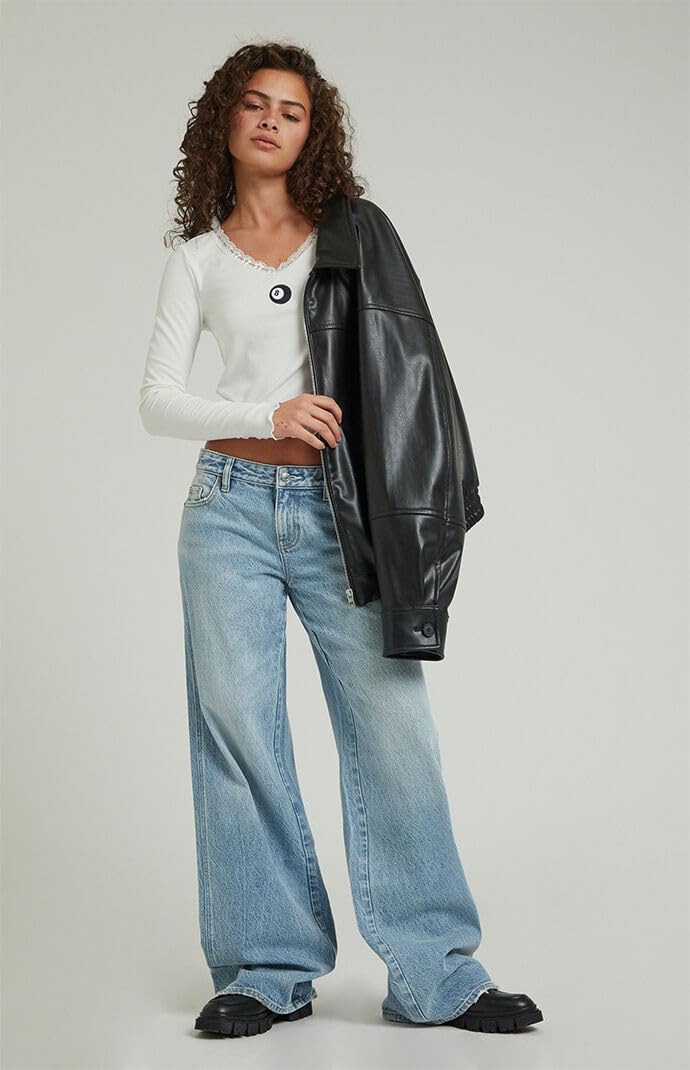PacSun Women's Casey Low Rise Baggy Jeans Butt Slit Light Indigo