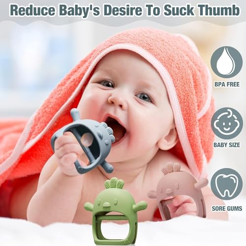 Image of UCRAVO 1 Pack Baby Teething Toys, Teething Mitten for Babies, Silicone Teether for Toddler Infant Baby, Chew Toys for Sucking Needs, Easy to Grip, Never Drop Hand Wrist Teether(Sky Blue)