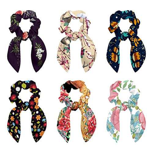 Chouchous vintage en satin avec nœud papillon - Lot de 6 élastiques pour queue de cheval