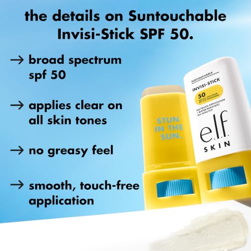 Image of e.l.f. SKIN Suntouchable Invisi-Stick Face Sunscreen SPF 50, Clear, Lightweight with Sunflower Seed Oil, Vegan & Cruelty-Free
