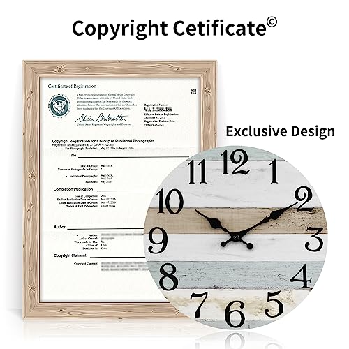 Image of KECYET Wall Clock 10 Inch Rustic Wood Wall Clocks Battery Operated No Tick Clocks Decorative for Kitchen Living Room Bathroom Farmhouse