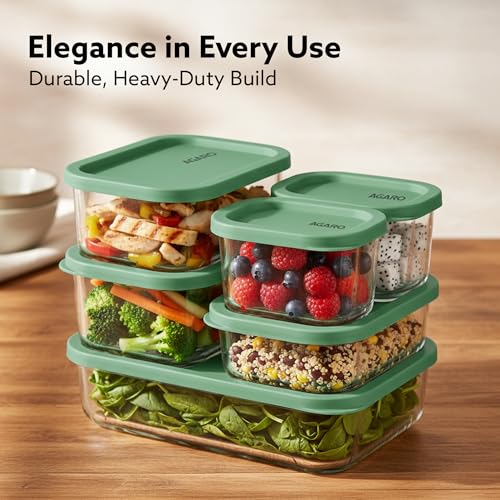 Image of AGARO Elite Borosilicate Glass Container 6 Pcs Set, Fridge Stackable Storage Organizer, 310ml x2, 520ml x2, 750ml, 1200ml, Microwave Safe, BPA Free Kitchen Boxes, Store Cooked Food, Fruits, Snacks
