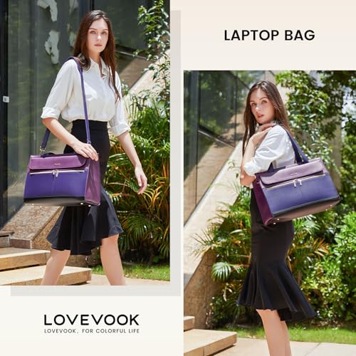 Image of LOVEVOOK Laptop Bag for Women 15.6 Inch Tote Work Professional Leather Computer Briefcase Waterproof Handbag Shoulder Large Capacity Business Teacher Office Crossbody Purse