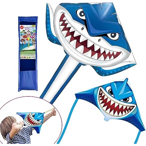 YongnKids 2 Pcs Kite Include Large Shark Kite & a Mini Finger Launcher Kite, Kite for Kids Age 4-8 8-12, Easy to Fly Beginner Kites for Boys Girls,Beach Kite for Outdoor Games and Activities Cover