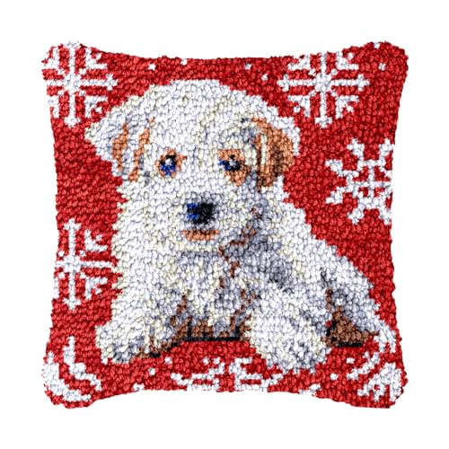 Image of bositigo Dog Latch Hook Pillow Kit for Adults & Kids, DIY Pre-Printed Canvas Craft, 17x78 Inch Decorative Cover for Sofa Cushions, Bedroom Decor (Dog Pattern 62)