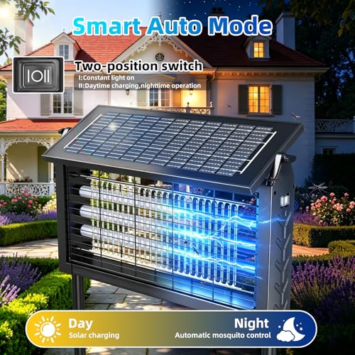 Solar Bug Zapper Outdoor 22 in, 3 UV Tubes, 4500V Mosquito Zapper Fly Trap — view 5