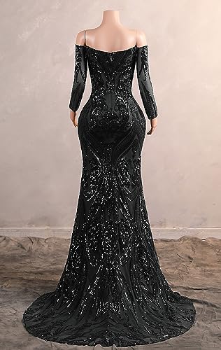 Women's Bateau Long Sleeves Sequins Mermaid Evening Dress2