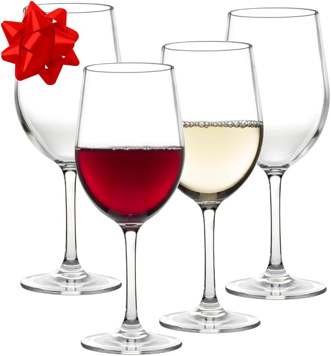 Unbreakable Stemmed Wine Glasses, 12oz - 100% Tritan - Shatterproof, Reusable, Dishwasher Safe Drink Glassware (Set of 4)- Indoor Outdoor Drinkware - Great Holiday and Wedding Gift