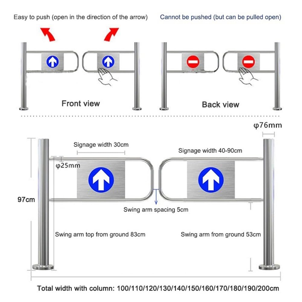 Puerta de seguridad industrial oscilante, barrera metálica retráctil para mostrador de caja, apertura de 90°, control de acceso, importación/exportación, puerta de seguridad duradera (100 x 97 cm)