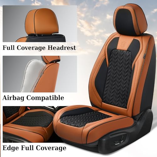 Image of Coverado Car Seat Cover, Front Seat Cover, 2PCS Car Seat Protector, Seat Covers for Cars, Breathable Faux Leather Car Seat Cushion, Car Seat Protector, Brown Car Seat Covers Fit Most Vehicles