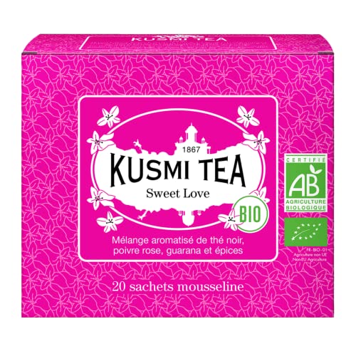 Kusmi Tea Sweet Love - 20 Muslin Tea Bags - Organic Blend Of Black Tea, Pink Pepper, Guarana & Spices #TOP22