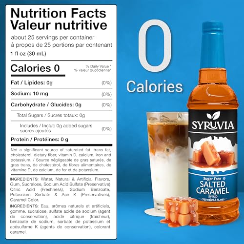 Syruvia Sugar-Free Salted Caramel & Sugar-Free Swiss Chocolate Coffee Syrup - 25.4 fl oz Premium Coffee Flavoring Syrup. 0 Calories, Kosher, and Gluten-Free. Ideal for Drinks, Desserts, and More. - image 2
