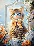 Diamond Painting süße Katze Blume Diamond Painting Zubehör Erwachsene und Kinder, 5D DIY Crystal Art Mosaikherstellung Bastelset,Für Damen Geschenk, für Entspannung und Dekoration 20x30cm s-402