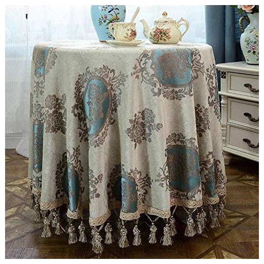 Jiaquhome Bordsduk runt bord runt Chenille Jacquard bordsduk soffbord hem bordsduk, diameter 90 cm