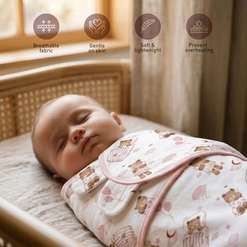 Image of GLLQUEN BABY Swaddles for Newborns 0-3 Months, Adjustable & Easy Fastener | 3-Pack, Baby Girl Swaddles Organic Cotton Womb-Like Nursery Swaddling Blanket reduces startle reflex, Soft & Skin-Friendly