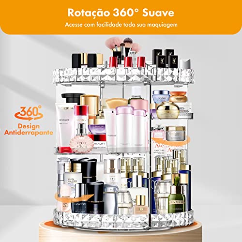 Organizador de Maquiagem Acrílico Giratório 360 Completo para Cosméticos - Pincel, Base, Batom, Corr
